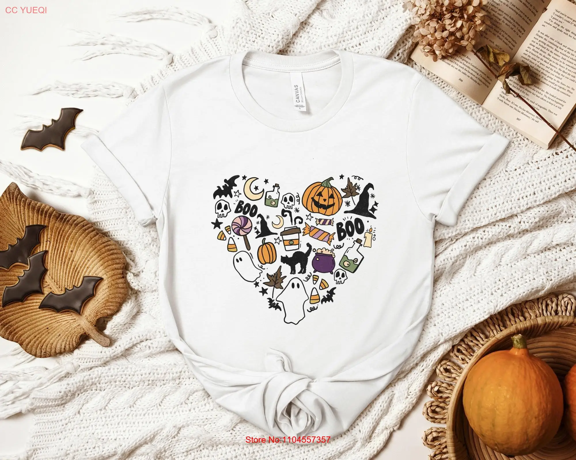 Cute Halloween Doodle Heart T Shirt Trick Or Treat Girly SweaT Trendy  long or short sleeves