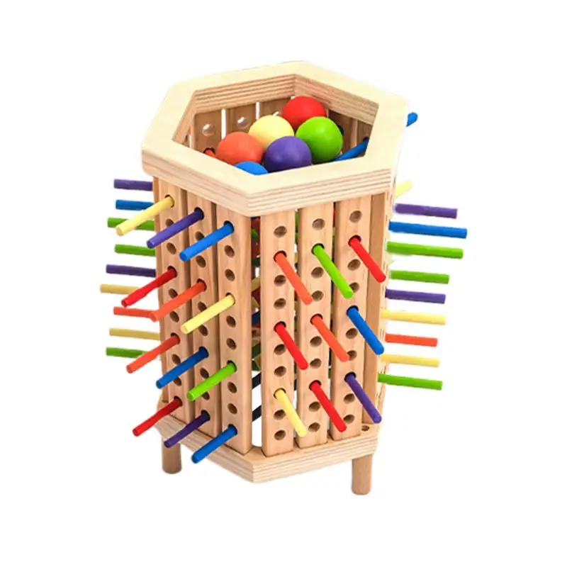 Wooden Stick Dice Game Wooden Ball Tower Stick Pick Up Game Wooden Board Games Fine Motor Skills Counting Math Educational Toys