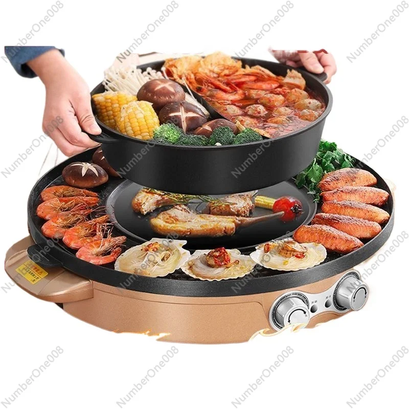 Hot Pot Household Quality Assurance Integrated Electric Hot Pot Multi-functional Oven Smokeless Barbecue