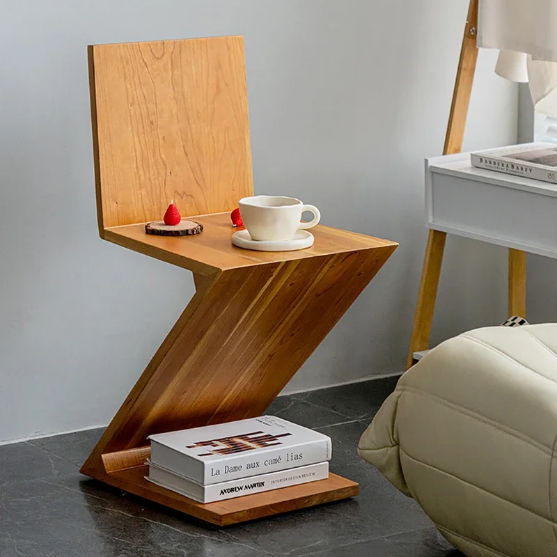 

Nordic Light Luxury Solid Wood Z-shaped Chair Designer Creative Stool Chair Home Dining Chairs Special-shaped Side Tables