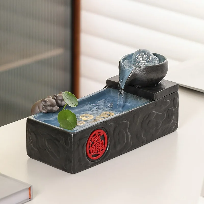 Flowing Water Fountain Fortune Feng Shui Ball Ornament For Home Villa Tea Table Living Room And Office Desktop Decoration
