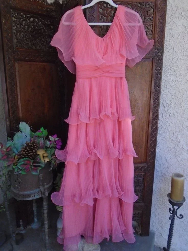 Pink Organza Pleated Layers Long Evening Party Dresses Off The Shoulder Prom Maxi Dress Crepe Formal Gown vestidos de fiesta