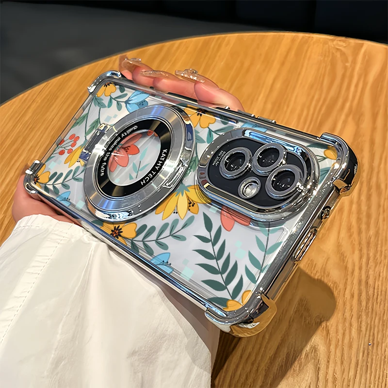 Silicone Flower Phone Case For Honor 600 Lite 50 400 200 Smart Play 60 Plus 10 Shockproof Stand Holder Plating Soft TPU Cover