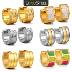 LUXUSTEEL 2Pcs Thick Hoop Earring For Women Men Stainless Steel Round Groove Small Huggie Earrings Punk Piercing Jewelry