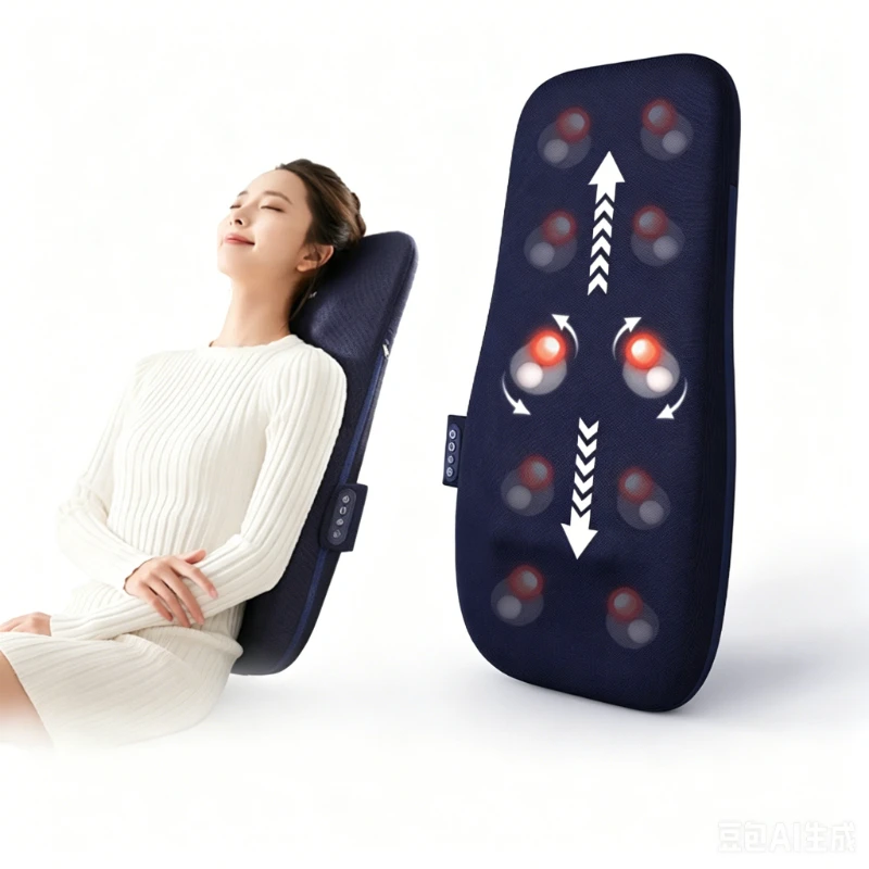 Full-Back Extra-Long Slim Massage Cushion, Lumbar & Back 2-in-1 Walking Kneading, Breathable Cool Non-Sweaty Design for Home