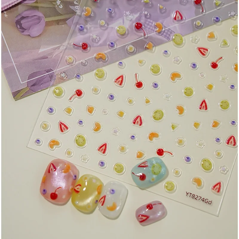 Summer Fruit Nail Stickers 3D Cherry Lemon Strawberry Slice Pattern Self-adhesive Nail Art Stickers DIY 3D Decorative Accessory