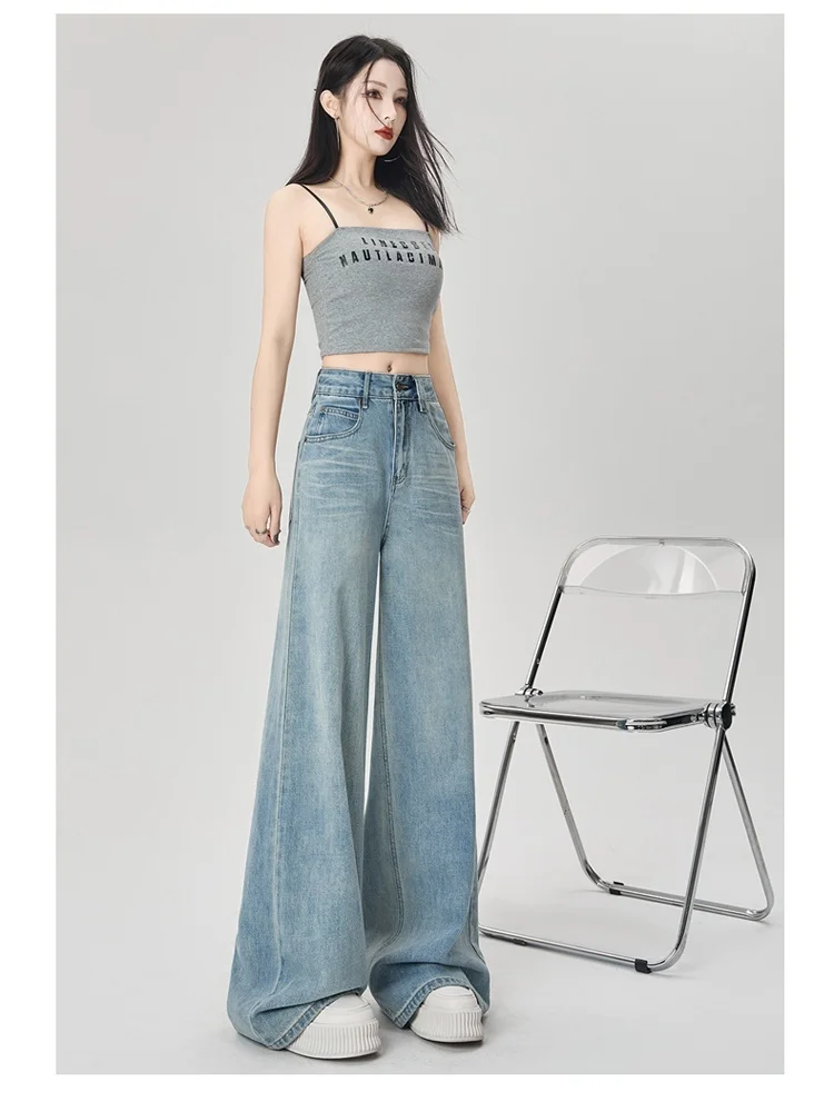 Loose Straight Cut Jeans Women High Waist Retro Wide Leg Denim Pants Stretch Comfort Casual Everyday Wear