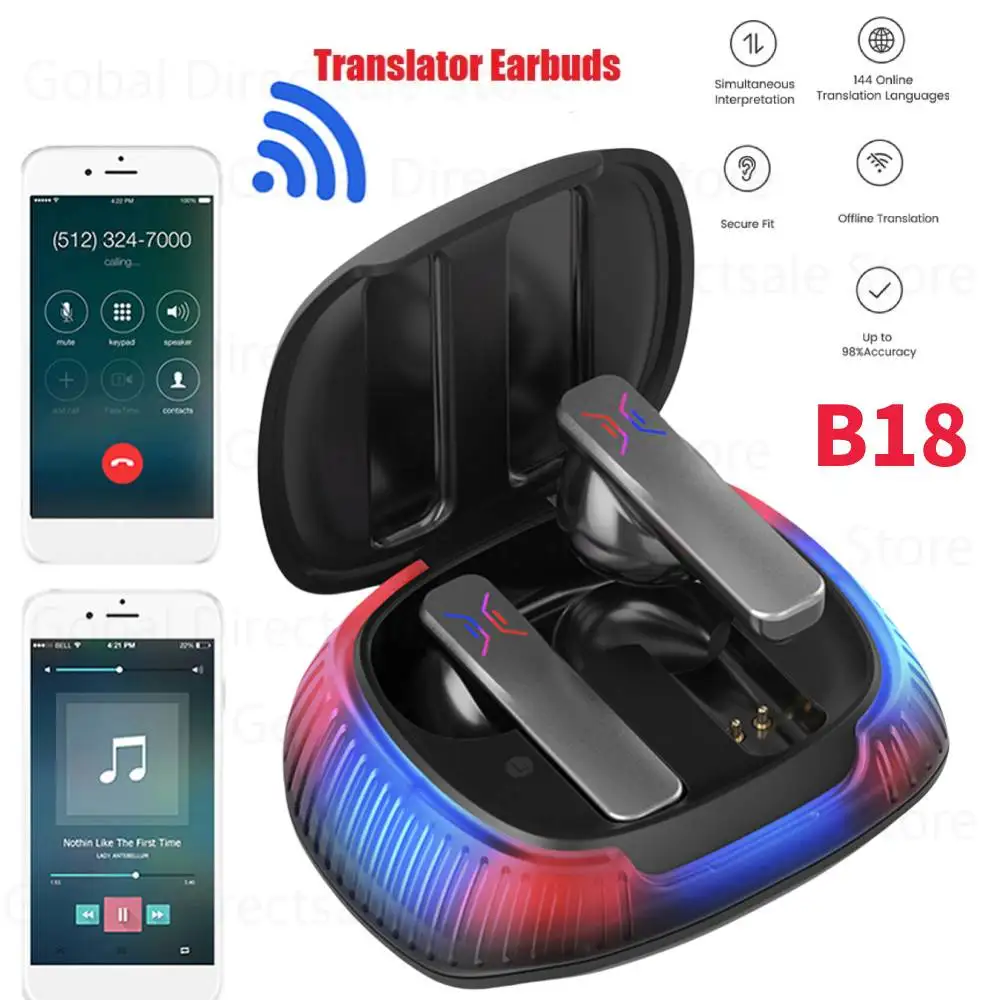 B18 Wireless Translator Bluetooth Noise Canceling Headphones 114 Languages Real-Time Travel Translator AI Earphone Translator