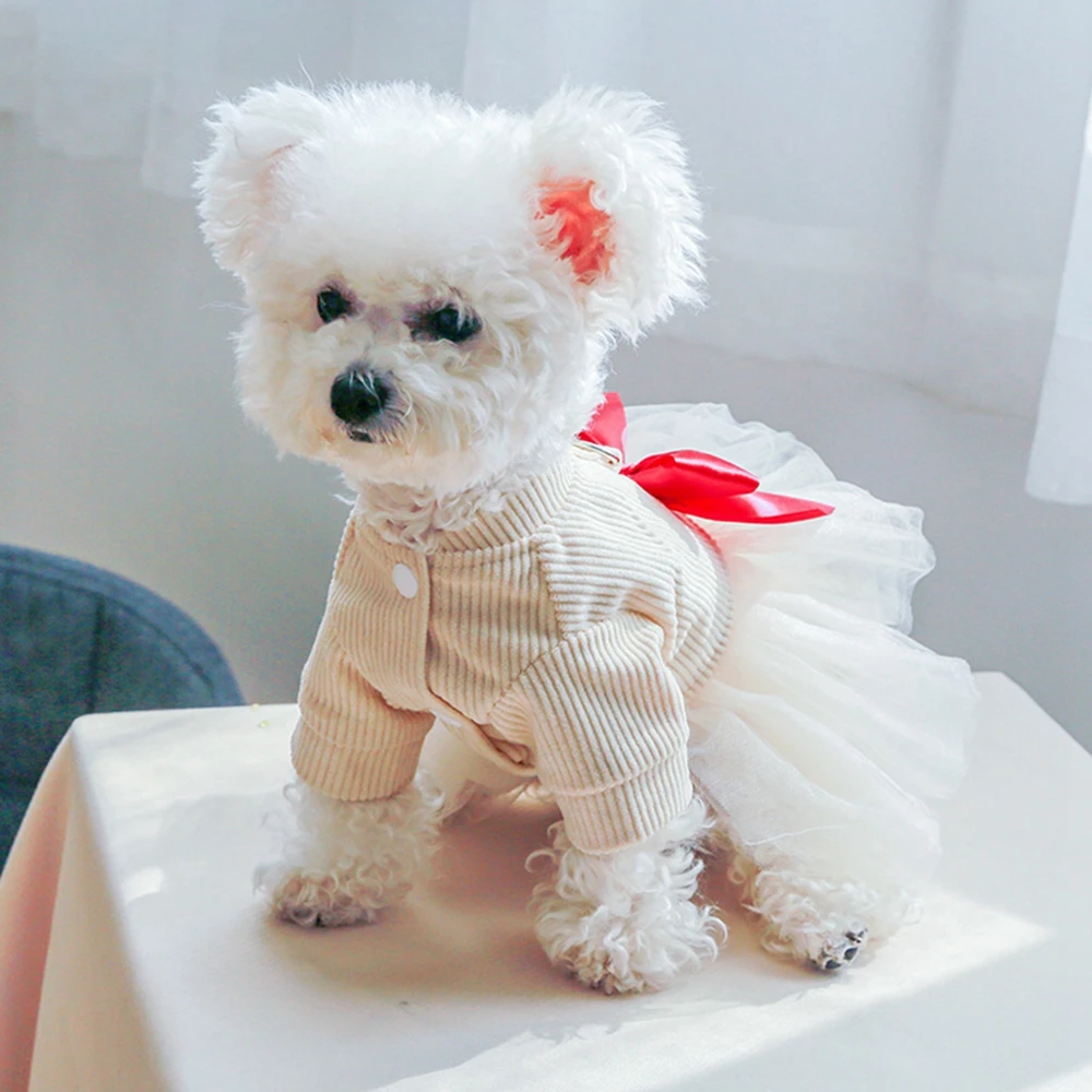 Dog Dress for Small Pomeranian Girl Dress for Cat Princess Bow Skirt Pet Clothes Coat Puppy Sweater Pet Apparel Bowknot Dress