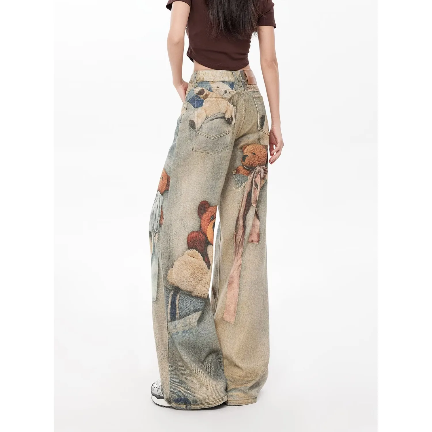 B Women's Baggy Jeans Print Graphic Denim Pants Harajuku Cowboy Tie Dye High Street 2000s High Street Tide Stylish Design New