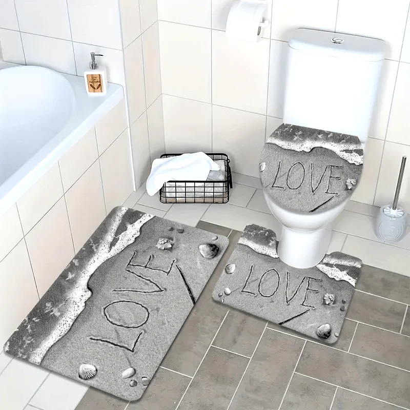 

3-х предметные коврики для ванной с тематикой Beach Love, нескользящие коврики, коврики для унитаза, украшение для ванной комнаты