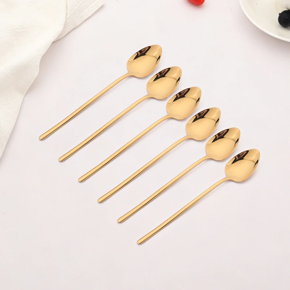 6Pcs/Set Tea Coffee Stir Mini Spoons Small Mirror Stainless Steel Spoon Kitchen Accessories Golden Teaspoon Set Wholesale
