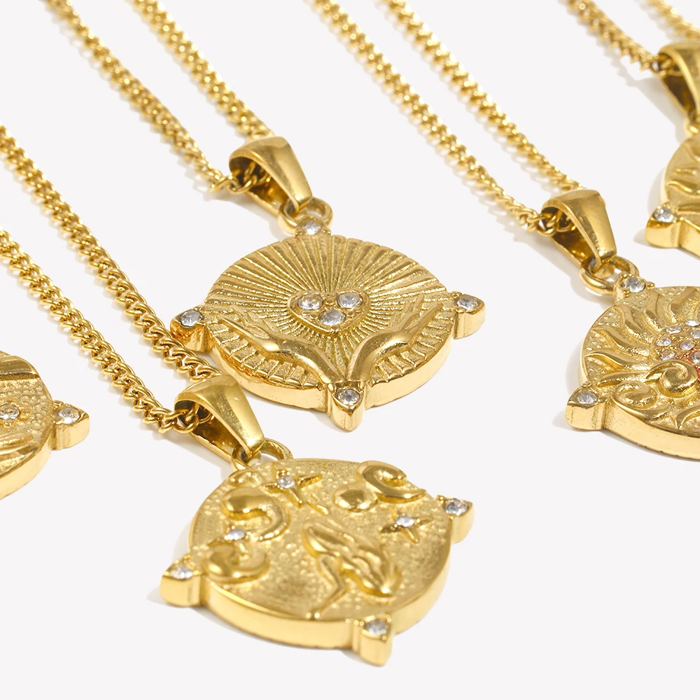 E.B.belle Side Chain Circular Tarot Card Bird Necklace 316L Stainless Steel Decoration 18K Gold Plated Jewelry