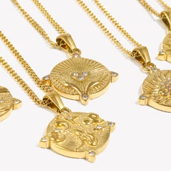 E.B.belle Side Chain Circular Tarot Card Bird Necklace 316L Stainless Steel Decoration 18K Gold Plated Jewelry