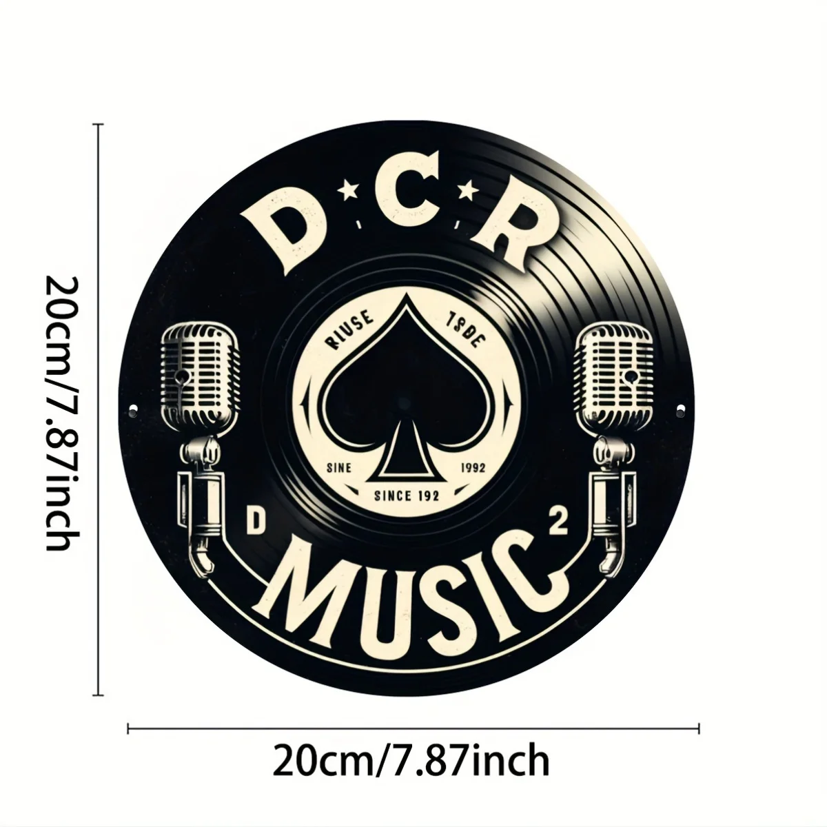 1-Pack 8x8 Inch Round Aluminum Can Metal Wall Decor Sign, Vintage Microphone & Ace of Spades Design, Foil Engraved Dorm Room Dec