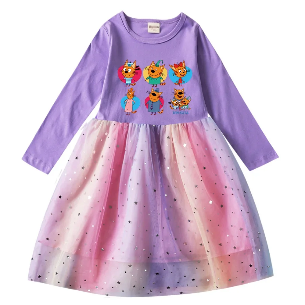 

Russian Kid-E-Cats Три Кота My Family Three Happy Kittens Dress Kids Long Sleeve Casual Dresses Girls Wedding Princess Vestidos