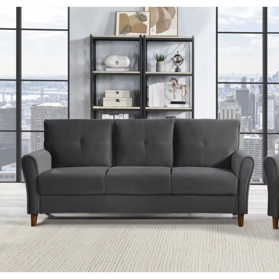 

Gray Velvet Upholstery 1pc Comfort Sofa Plush Seatbacks Tufted Detail Solid Wood Frame Modern Living Room Furniture