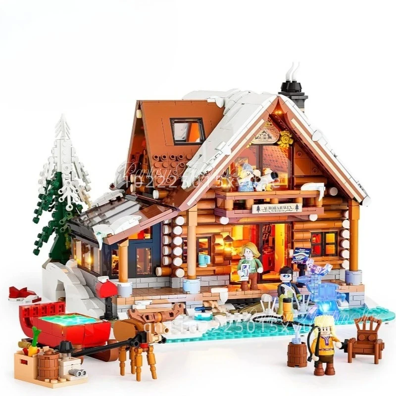 Colección de casas Vintage, bloques de construcción, cabina de montaña Islandia, campamento al aire libre, modelo ensamblado, juguetes, regalos coleccionables