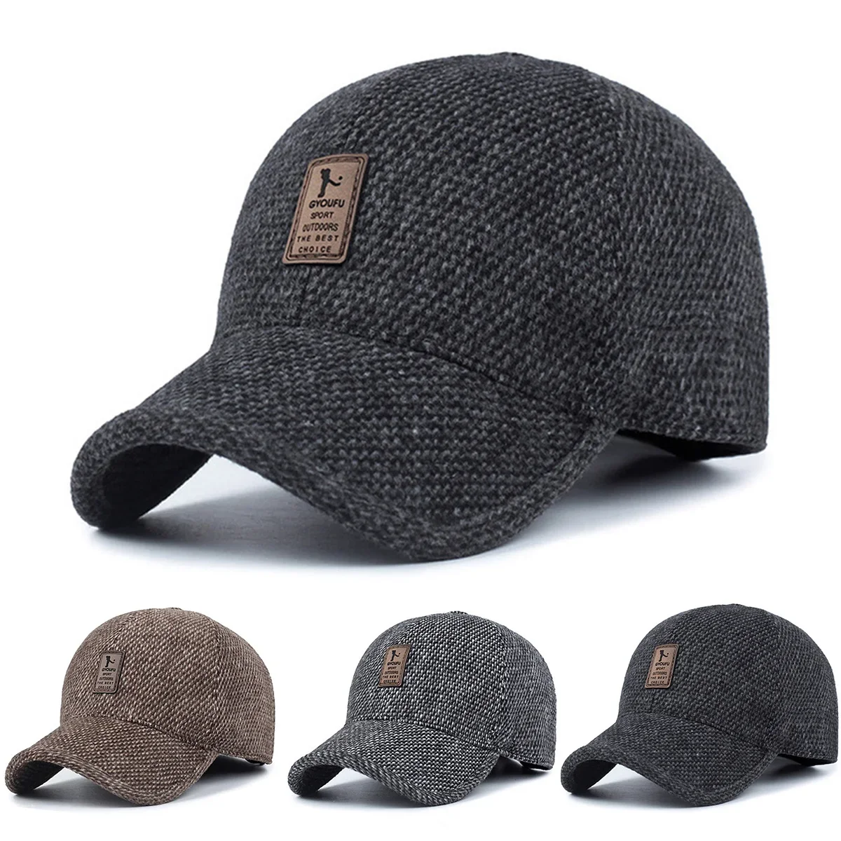 Unisex Baseballkappen mit Schriftzug, Wintermützen, dick gefüttert, warme Hüte, Outdoor, verstellbare Freizeitmützen, Hip-Hop-Kappen