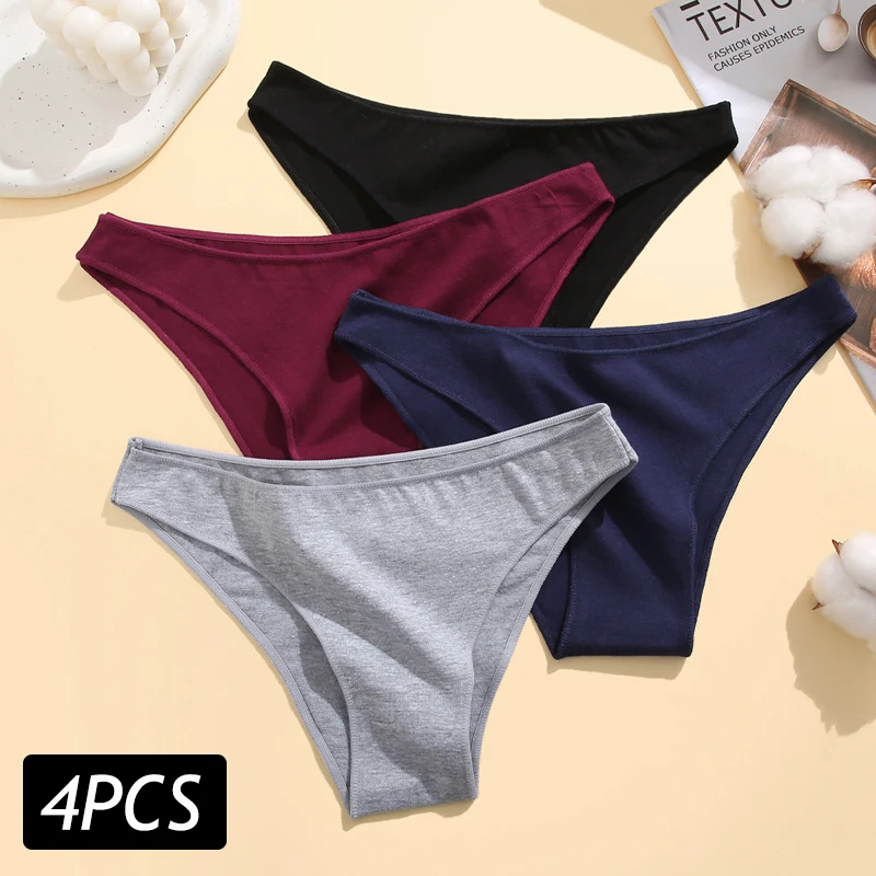 4PCS/Set Women\'s Seamless Cotton Panties Sexy Low Waist Briefs Female Elasticity Soft Underwear Women Large Size Lingerie M-XXL