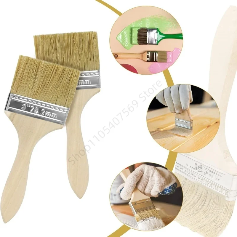 5pcs Wooden Handle Bristle Paint Brushes, Flat Chip Brush Kit for DIY Craft, Wall & Furniture Painting Projects