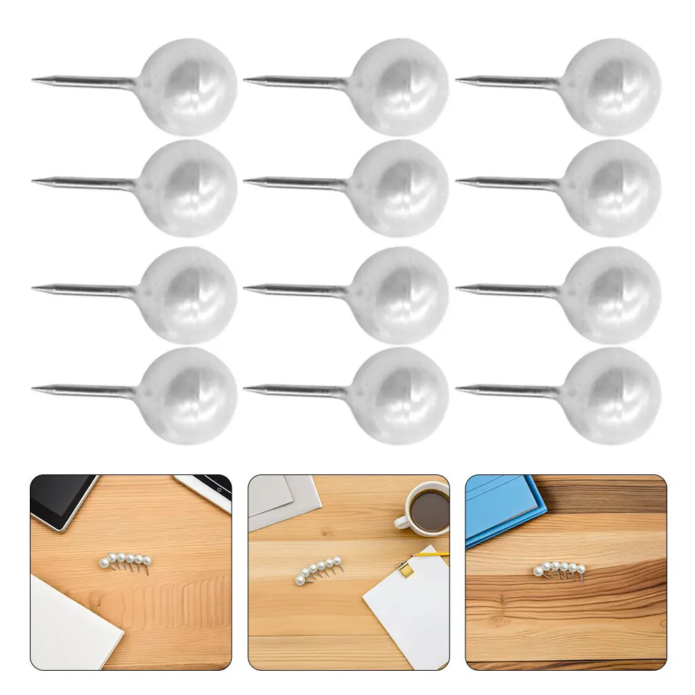 

100Pcs Round Bead Head Push Pins White Imitation Pearl Thumbtacks for Wall Poster Map Picture Hanging Bulletin Board Display