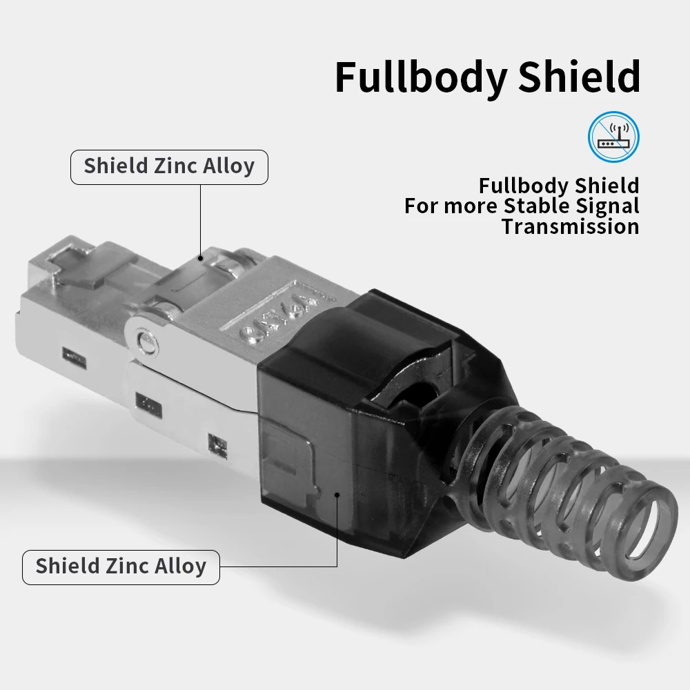 Cat6A/Cat6 Shielded RJ45 Tool-Free Termination Plug, Reusable Toolless Ethernet Connector, 10Gbps POE for Network Cables view 5