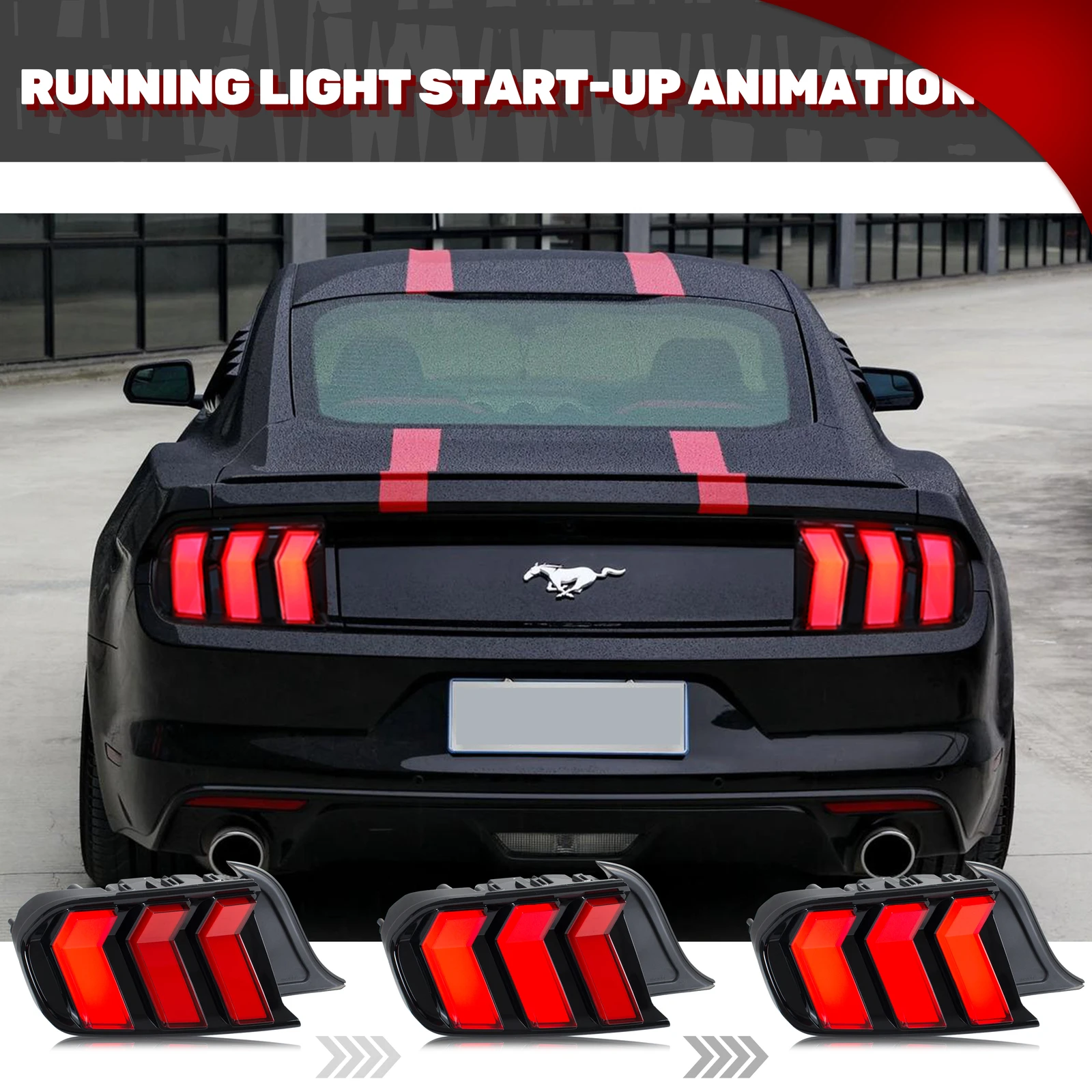 LED-Rückleuchten für Ford Mustang 2015-2023 S550 GT V6 V8 mit Sequentiellem Blinker, Rote Heckleuchten-Einheit – Detail 3