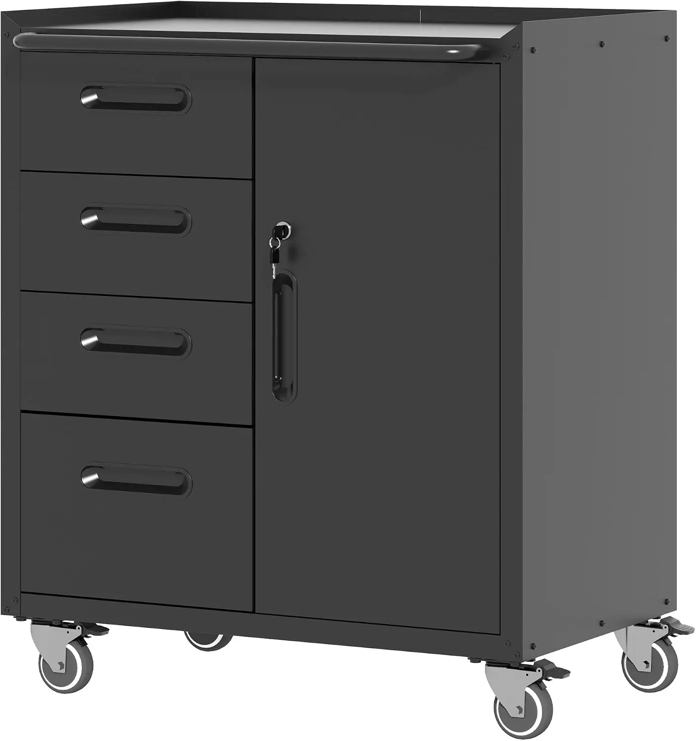 Metal Storage Cabinet for Garage, Tool Cabinet, Utility Cabinet | Wheeled, Rolling Tool Cabinet, 4 Drawers, 1 Door Lockable, Top