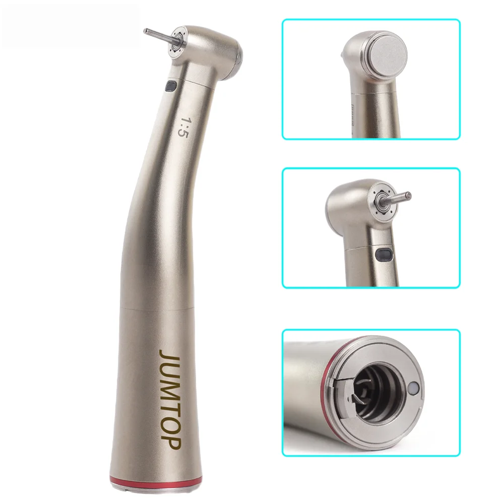 Dental 1:5 Fiber Optic LED Contra Angle Red Ring Handpiece Ceramic Bearing Internal 4 Way Spray Push Button Dentistry Tools