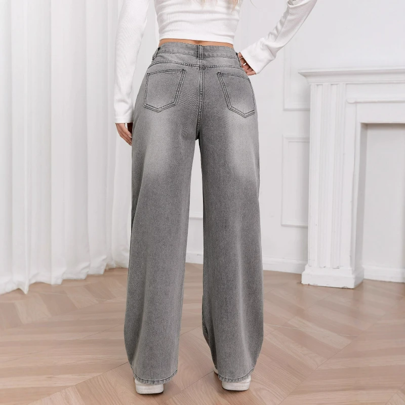 

Джинсовые широкие брюки, женские уличные джинсы, прямые брюки с высокой талией, женские винтажные базовые брюки полной длины, осень