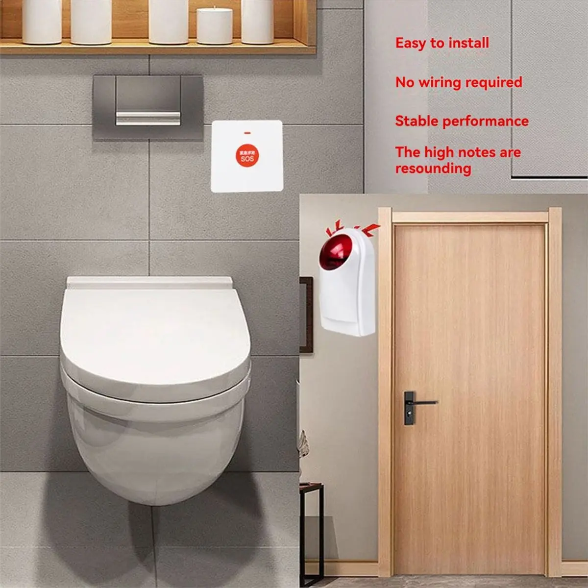 fitfit Restroom Accessible Alarm One-Click Wireless Call Device for Disabled Persons SOS Emergency Help Audible Visual Alarm EU