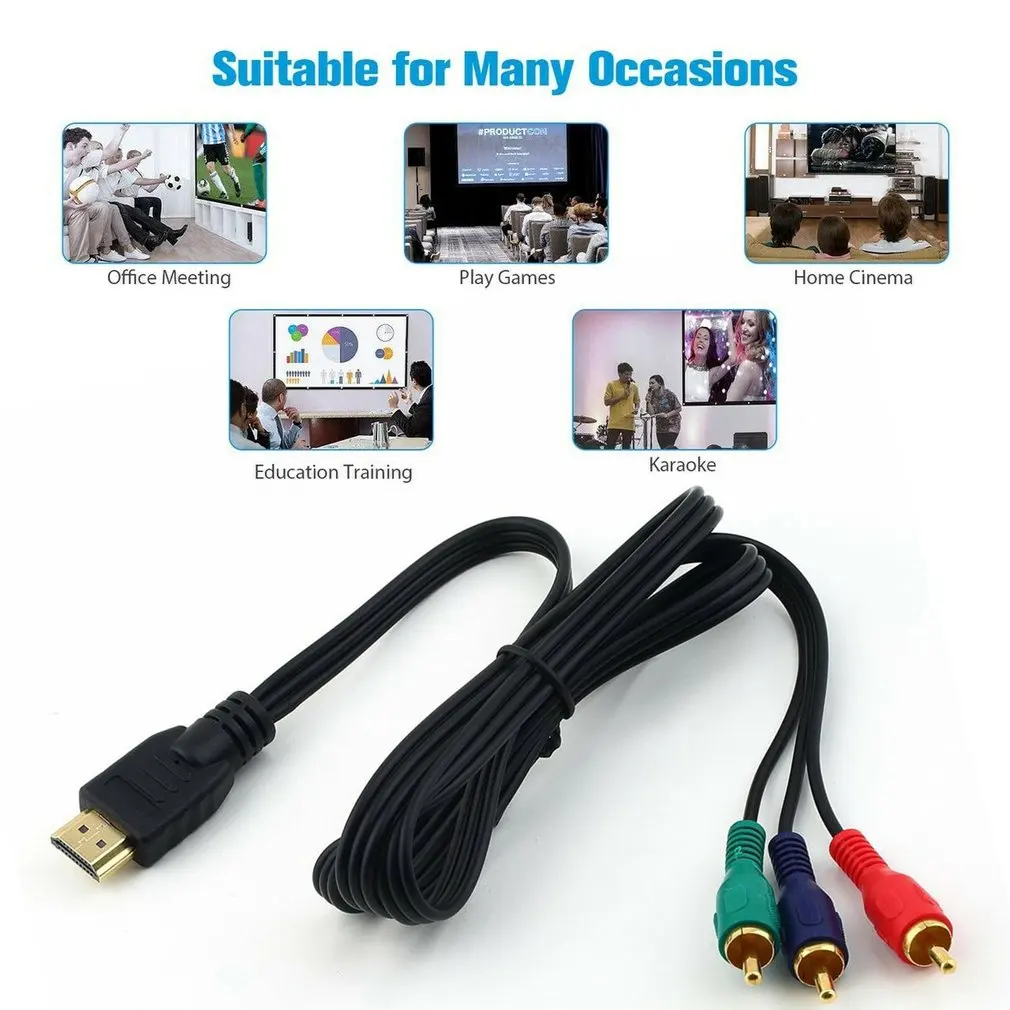 Hot 3ft 1M HDMI-compatible Male to 3 RCA Video Audio AV Adapter Cable 3RCA Stereo Converter Component for TV Set-Box DV DVD PC