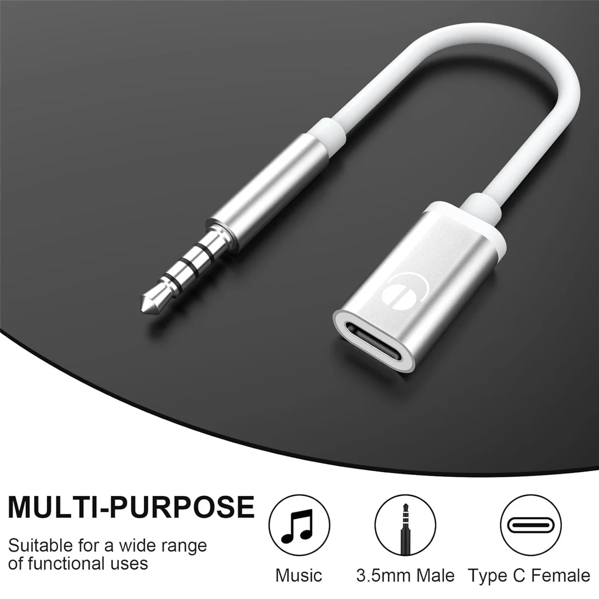 Cabo de áudio para MP3 Player, conector de áudio analógico, adaptador de fone de ouvido para laptop e tablets, 3,5mm, tipo C, fêmea