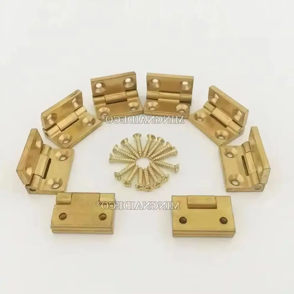 ON Stock 20PCS Solid Brass Furniture Cabinet Hinges 2mm Thicken 90° Positioning Wooden Cases Gift Box Hinges Brass Hinges+Screws
