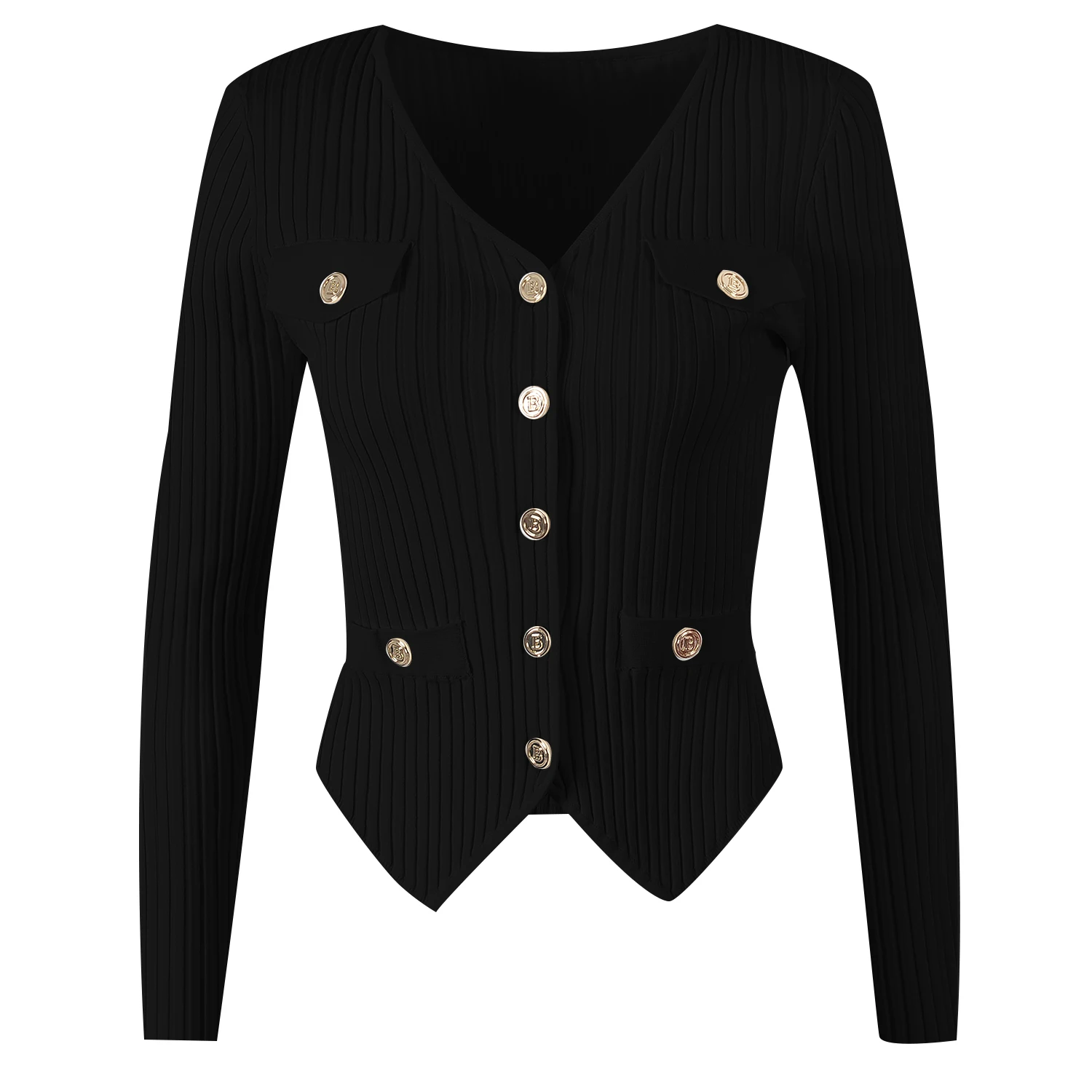 Ele V-Ne Open Vest Dames Slim Fit Knitwear Asymmetrische zoom Paris B@ Golden Bule Gepersonaliseerde Spring Faion