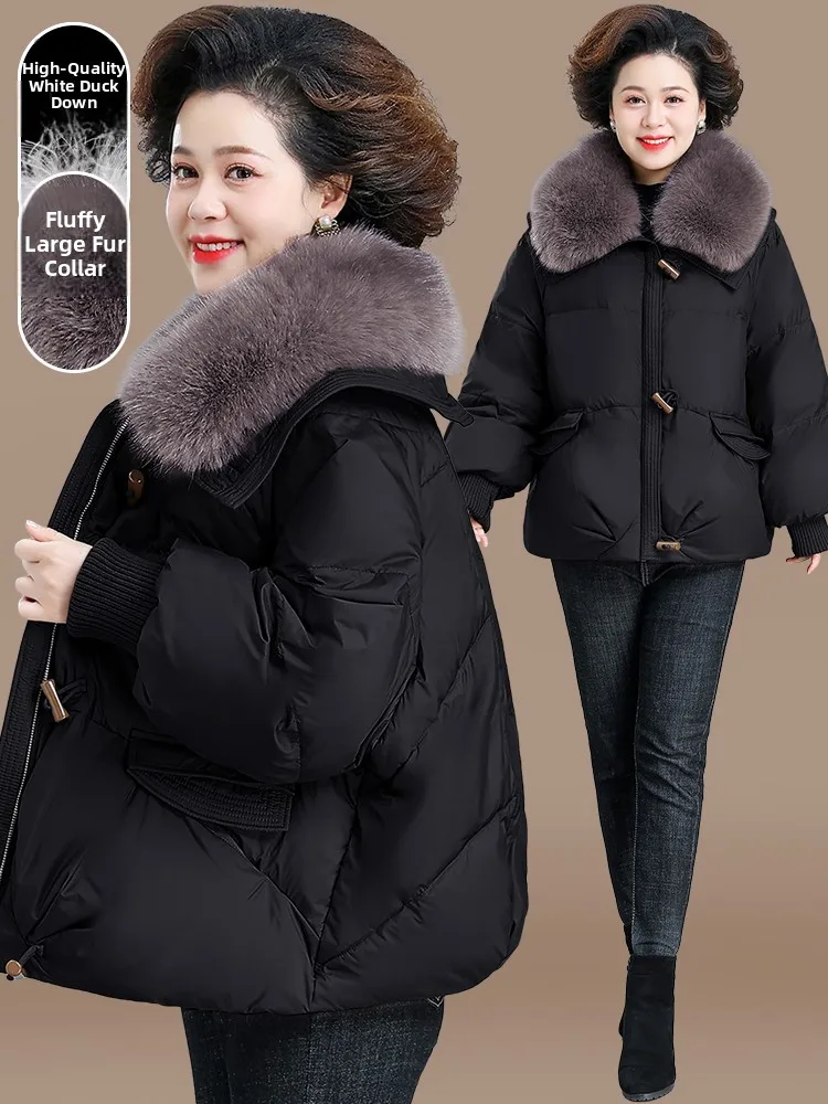 

Young Mom down Jaet Fur Collar Winter Clothes New Sle Mid-Late Age Women's Autumn Winter Fur Cotton Coat Outerwear