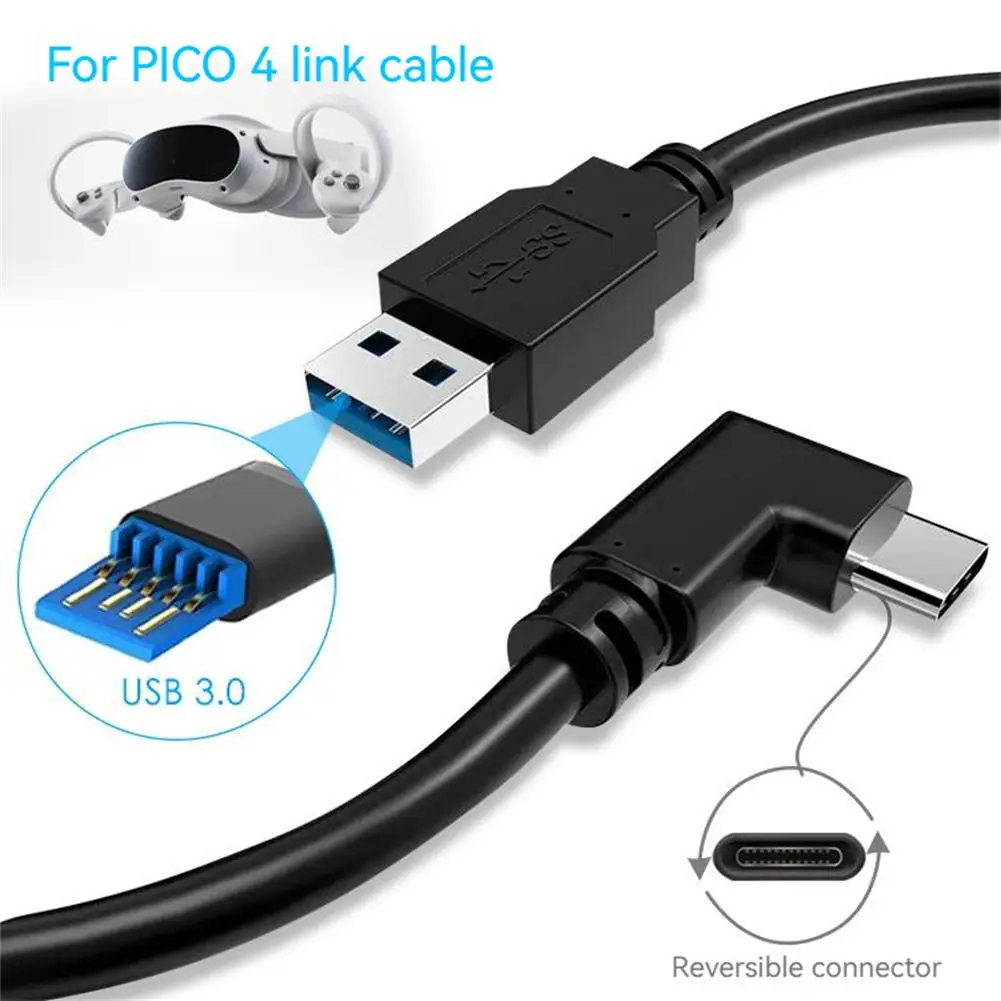 

Link Data Cable Usb3.2gen1 Streaming Pc Vr Elbow 5 Meters A-c Charging Cable Compatible For Pico4/3 Oculus Quest2