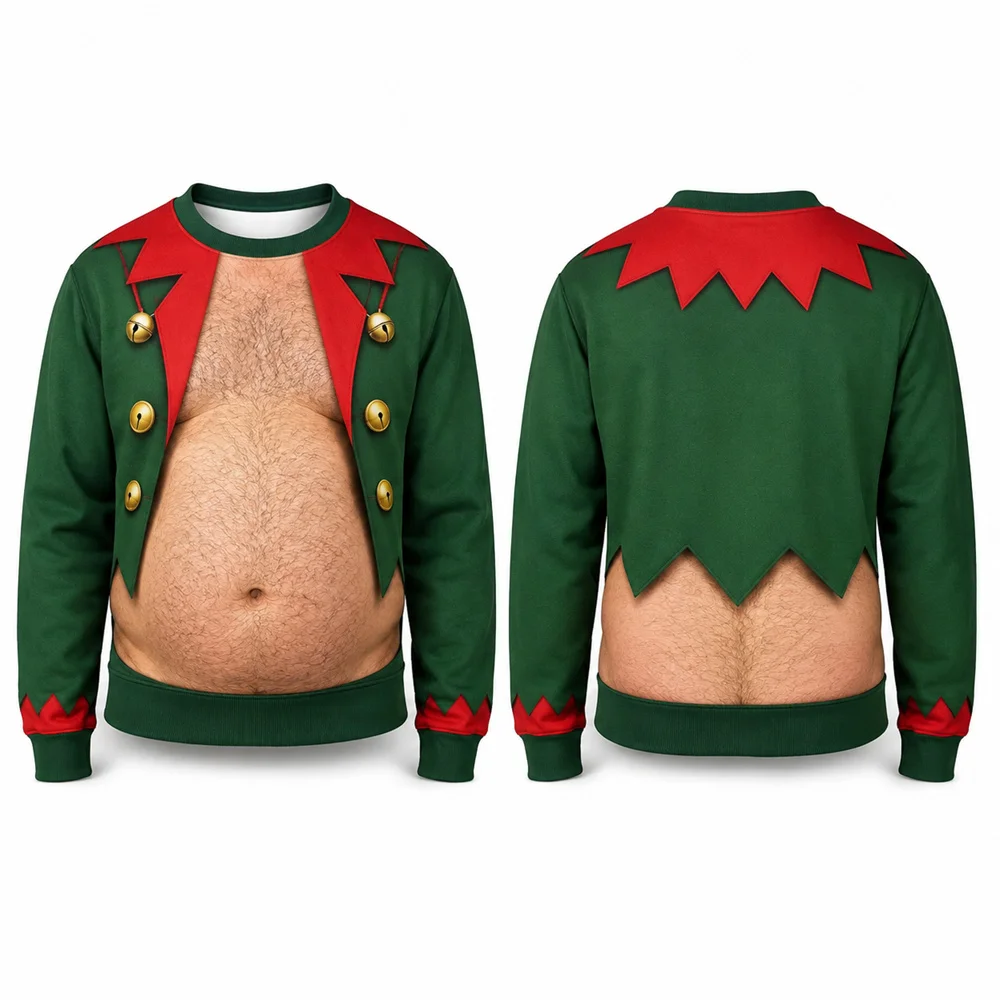 3D-Druck Bierbauch-Muster Lustiger Hässlicher Pullover für Männer Frohe Weihnachten Party Ein Humorvolles Geschenk für Ehemann Pullover Sweatshirt – Detail 4