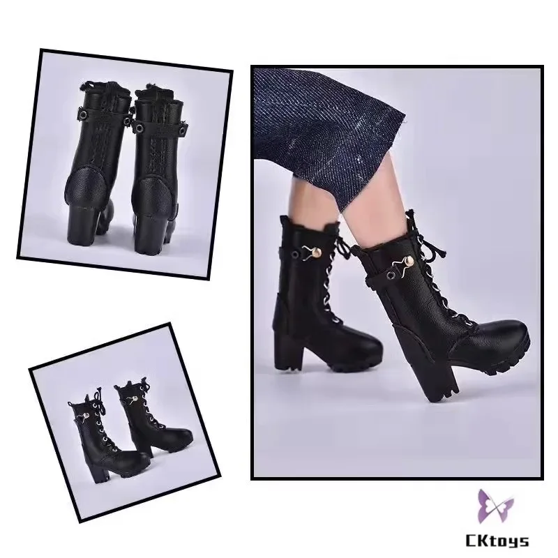 1/6 Scale Female Soldier Lace Up Hollowed Boots Pu Leather Mid-calf Boots Model for 12