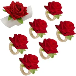 6pcs Red Rose Shape Handicraft Towel Buckle Napkin Ring Wedding Party Valentine's Day Hotel Table Decor Metal Gold Napkin Holder