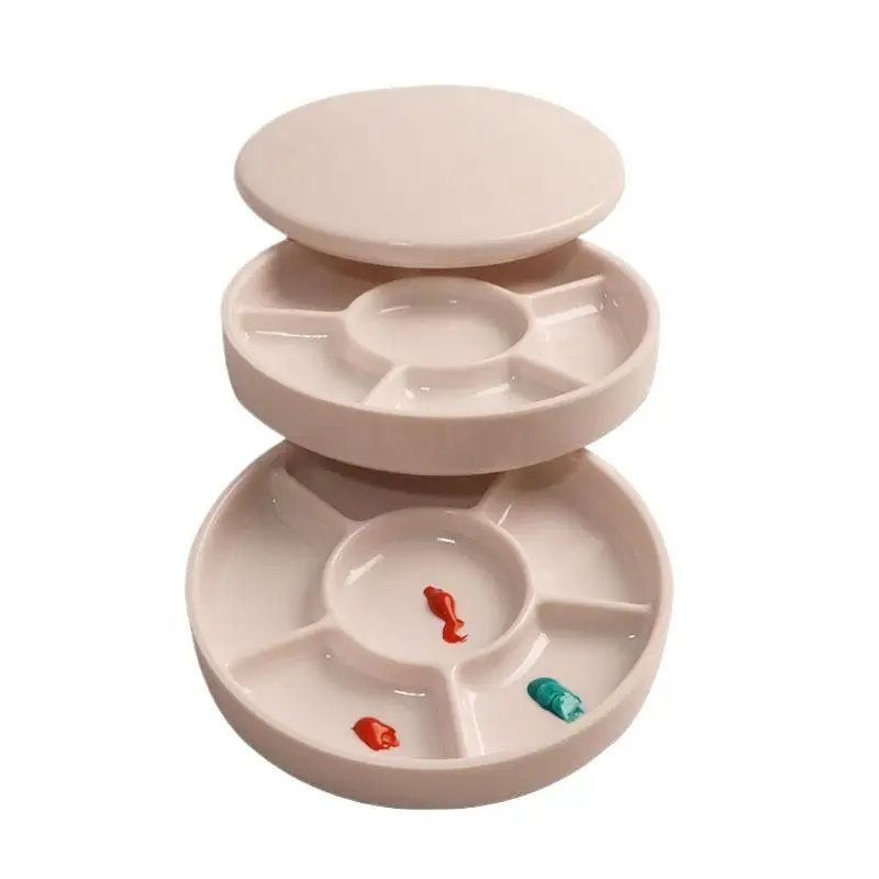 لوحة بورسلين مقلدة مستديرة مع غطاء - صينية طلاء أكريليك وألوان مائية متعددة الوظائف، مستلزمات الفنان الأبيض