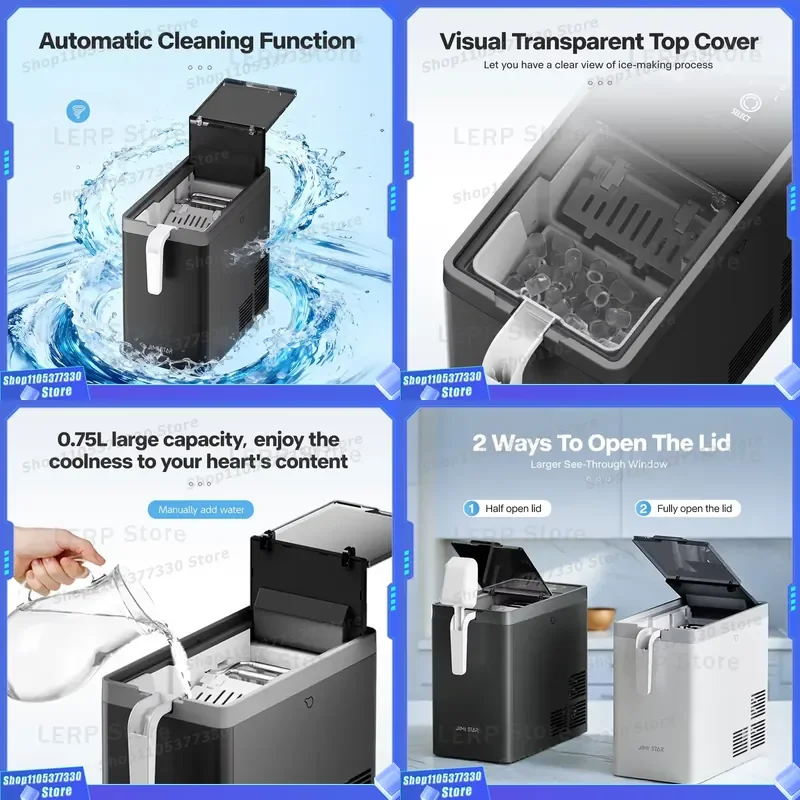 Portable Electric Bullet Ice Maker Self-Cleaning Bullet Ice Cube Machine for Kitchen & Use Bottled Water