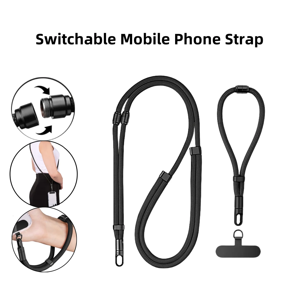 

3-in-1 Switchable Mobile Phone Lanyard Adjustable Length Universal Mobile Phone Case Strap