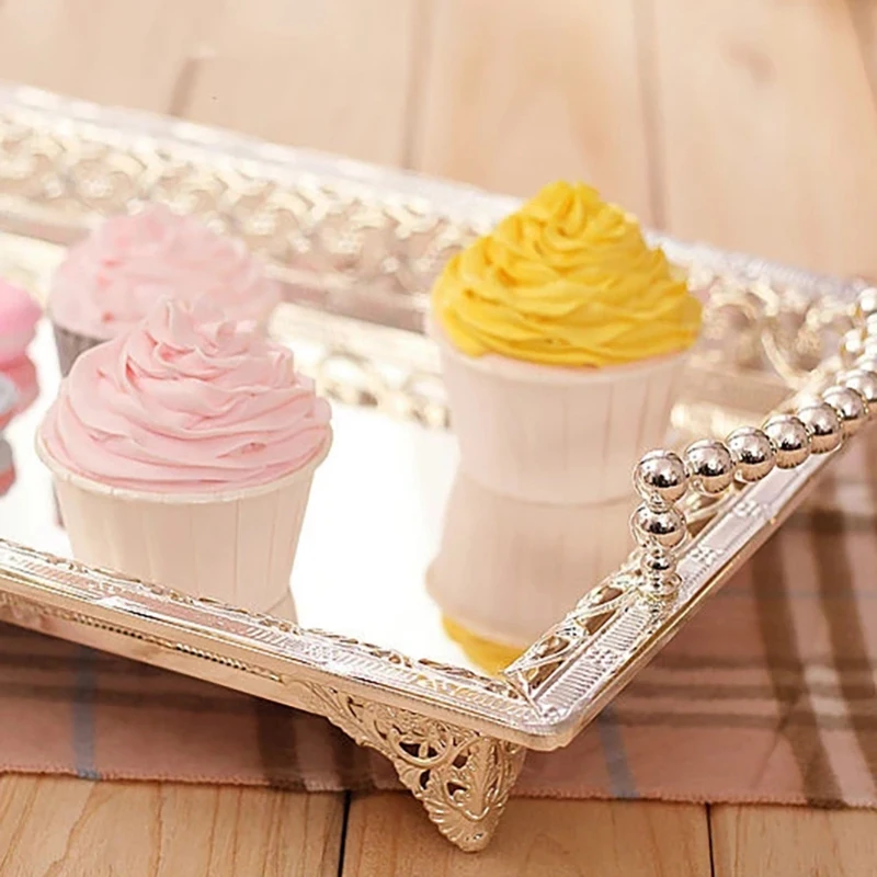 European Style Silver Plated Storage Tray Afternoon Tea Dessert Snack Tray Dessert Table Decoration Fruit Cake Pan