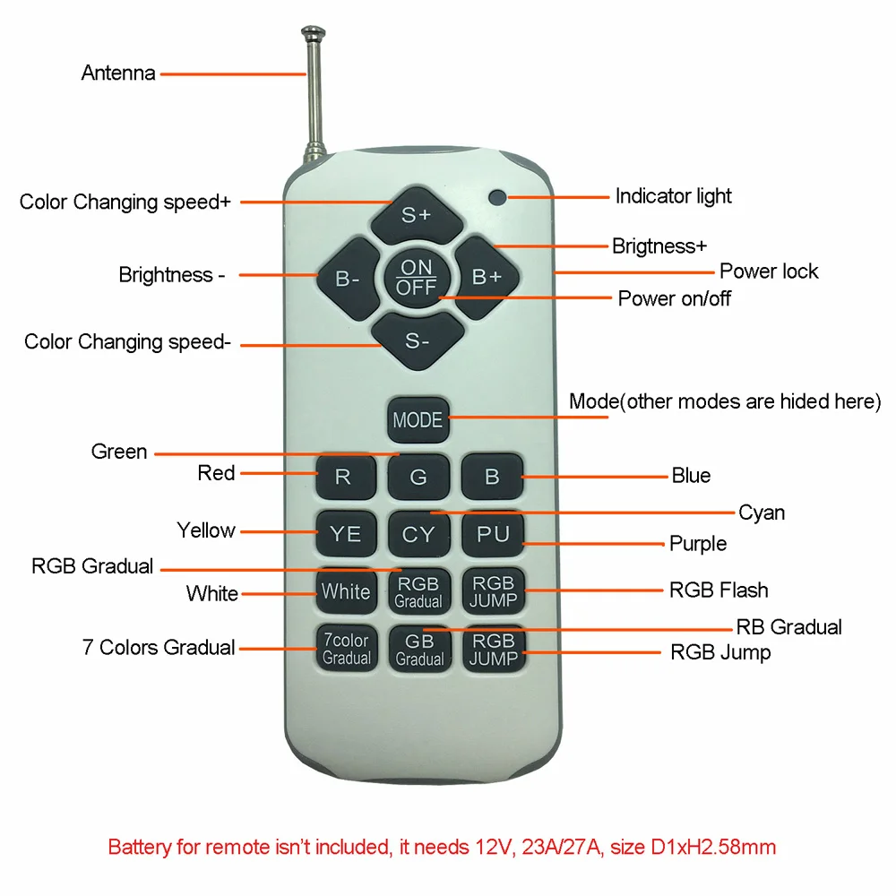 Remote for RGB RGBW LED Pool Lamp Without Battery