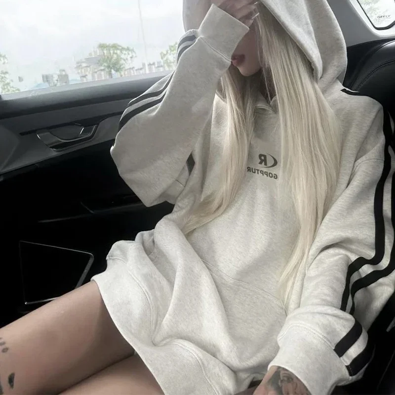 

Women's Clothing American Retro Letter Printed Hoodie for Women Spring Autumn Lazy Style Loose Trendy Pullover Sweatshirt Top