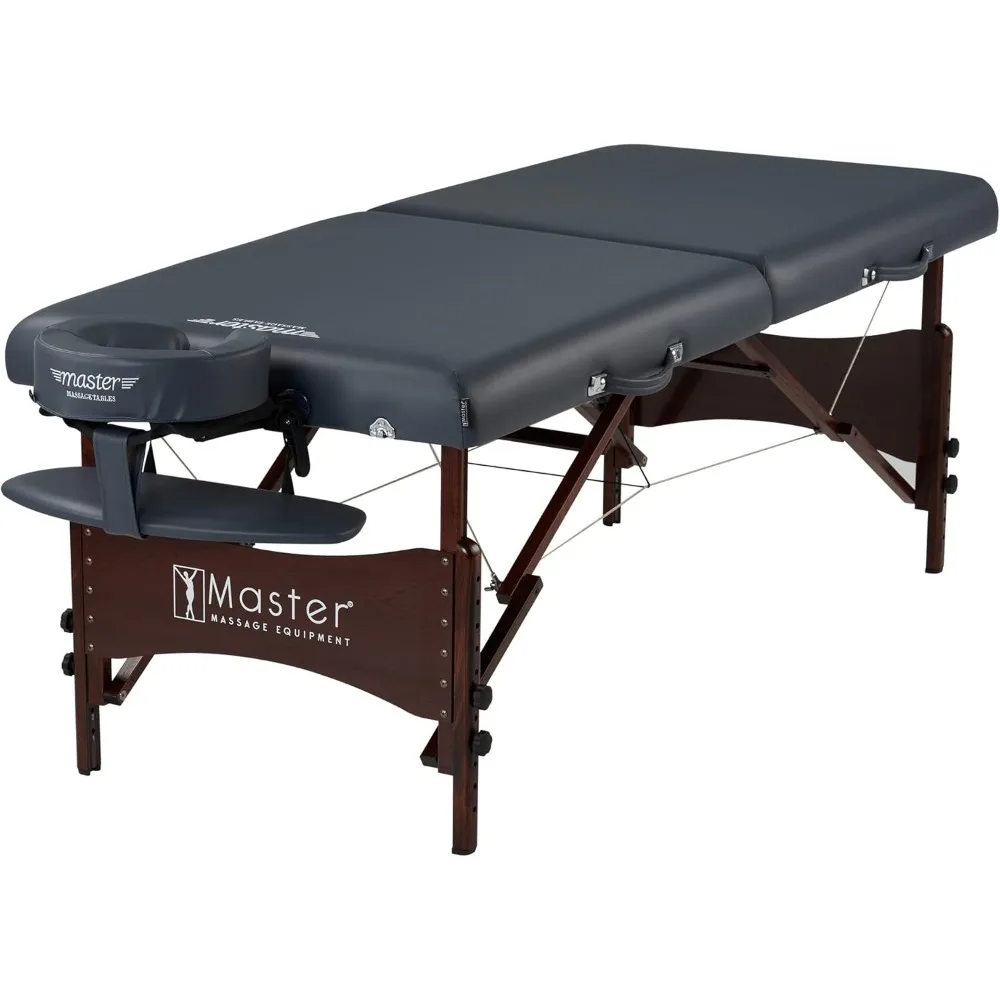 

Master Massage Newport Portable Massage Table Package with Denser 2.5" Cushion, Walnut Stained Hardwood, Steel Support Cables