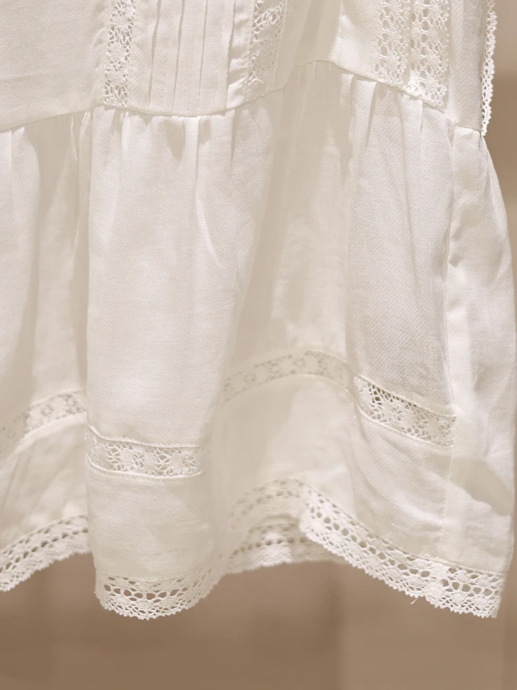 เสื้อเวสต์ผู้หญิงผ้าลูกไม้สีขาวแบบโปร่ง ดีไซน์แฟชั่นฤดูร้อน ระบายอากาศได้ดี สวมใส่สบาย ทรงตรง