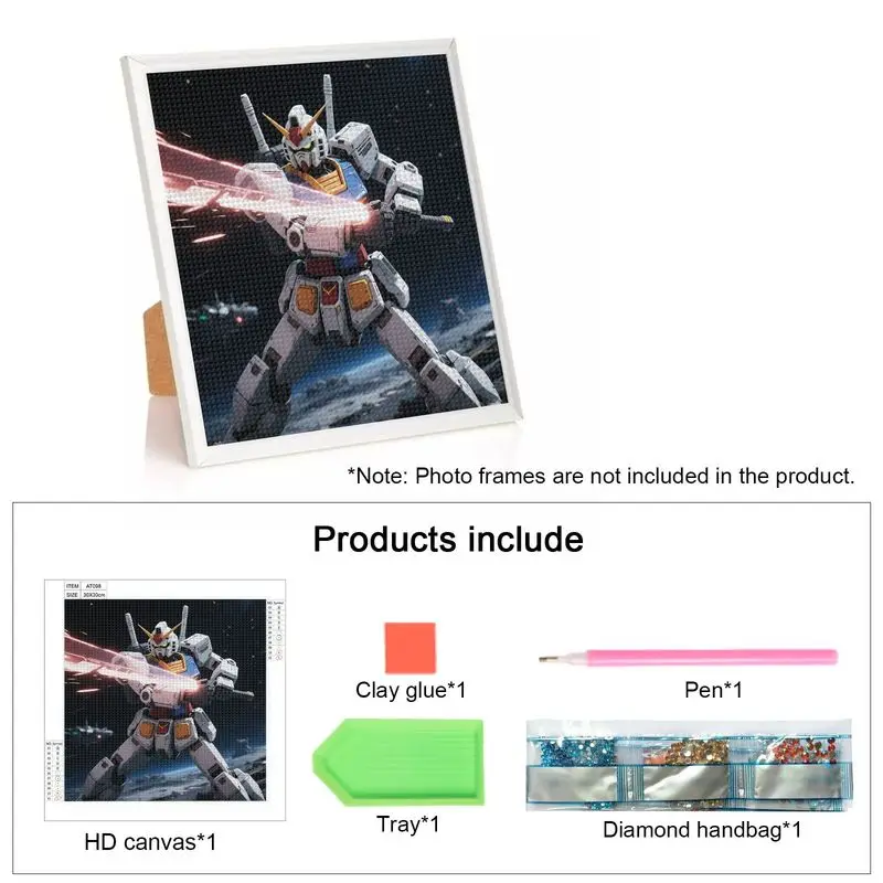 ชุดภาพเพชร 5 มิติ 1 ชิ้น, หุ่นยนต์กันดั้ม RX-78-2 โมบิลสูท งานศิลปะอนิเมะ ภาพเพชร DIY แบบเต็มสำหรับตกแต่งผนัง, สปา